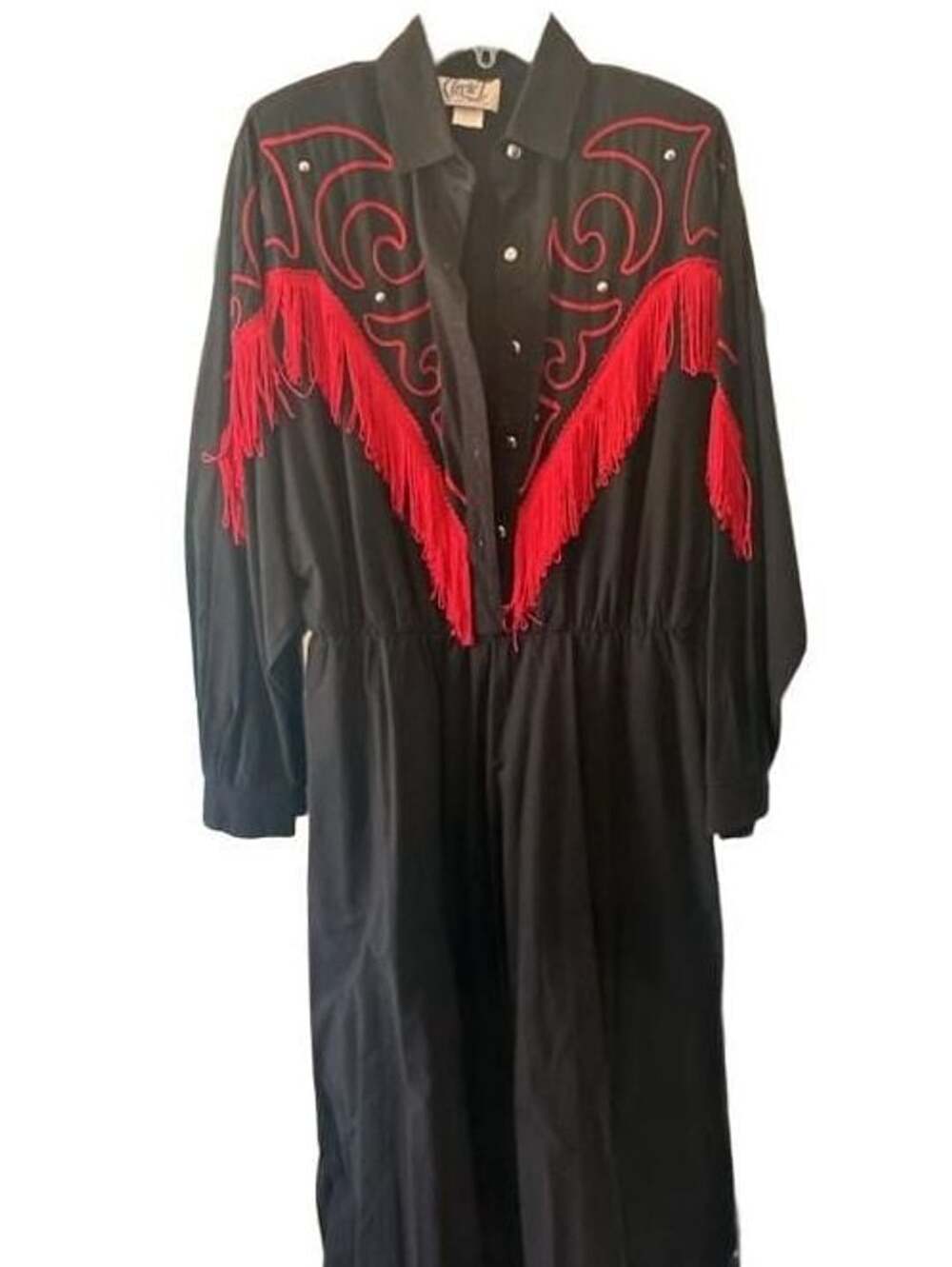 Vintage Circle T by Marilyn Lenox Western Dress Size 11/12 Black Red Fringe